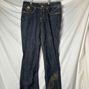 Dereon Women's 33x32 Blue Bootcut Dark Wash Stretch Denim Embroidered Jeans‎